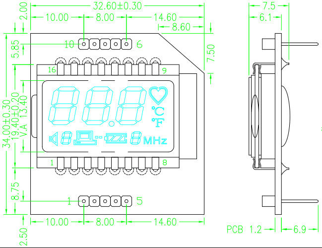 1/4 Duty 3V Segment LCD Module For Smartwatch
